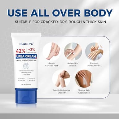 OUKEYA Urea Cream 42 Percent with 2% Salicylic Acid Tube 3 Oz, Urea Foot & Hand Cream for Dry Cracked, 40 per Urea Lotion for Feet Maximum Strength - Image 4
