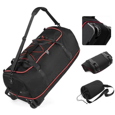 Vomgomfom 32" Soft-Sided Foldable Wheeled Travel Duffel Bag,Expandable 110L to 140L Rolling Cargo Bag with 2 Wheels and Multiple Pockets,Black-red - Image 1