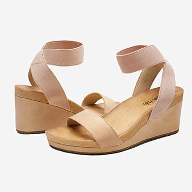 DREAM PAIRS Womens Elastic Ankle Strap Open Toe Platform Wedge Sandals Comfortable Summer Shoes for Women,Size 7,Nude,NINI-5 - Image 4