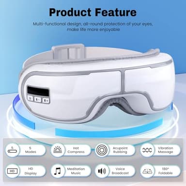 klobela Eye Massager with Heat,Heated Eye Mask, Compression Massage,Eye Massager for Migraine Relief, Reduces Dark Circles & Strain, Improves Sleep, Ideal Gift for Men/Women,White - Image 4