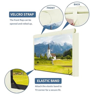 Easy-Going Outdoor TV Cover with Roll Up Front Flat - Waterproof & Weatherproof for 55-58 inch Flat Screen TV, Beige - Image 4