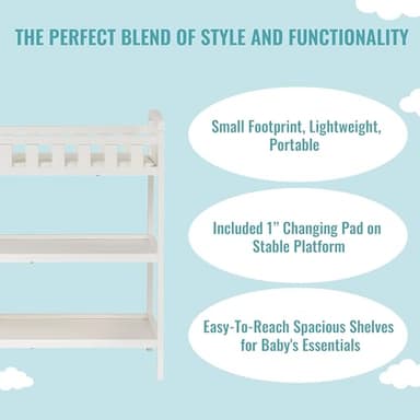 Dream On Me Emily Changing Table in White – Compact & Portable, Solid New Zealand Pinewood, Safety Rails, Two Spacious Storage Shelves, Water-Resistant 1" Changing Pad - Image 6