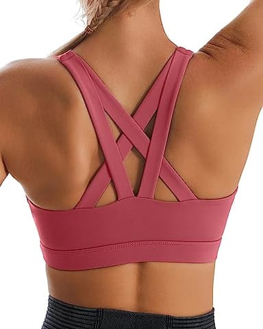 RUNNING GIRL Sports Bra for Women, Criss-Cross Back Padded Strappy Sports Bras Medium Support Yoga Bra with Removable Cups(2575_Rose Red_M) - Image 7