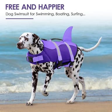 Bess Bridal Dog Life Jacket - Shark Life Vest for Swimming Boating - Reflective Lifejacket Swimsuit for Small Medium Large Dogs - High Buoyancy Lifesaver Preserver with Rescue Handle, Purple Shark L - Image 2