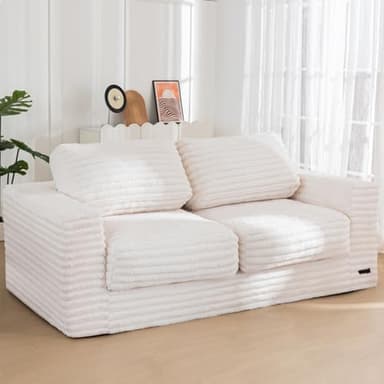 MAXYOYO Giant Bean Bag Chair for Adults, Upholstered Loveseat Floor Sofa with Pillows and Armrests, Large Bean Bag Sofa Plush Chair Couch for Bedroom Living Room, White - Image 1