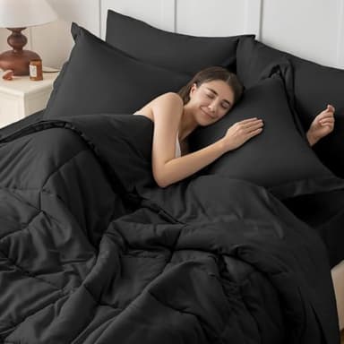 JOLLYVOGUE California King Comforter Set, Ultra-Soft Bed in a Bag Cal King Size 7 Pieces, Oeko-TEX Certified Bedding Set with Down Alternative Comforter, Sheets, Pillowcases & Shams, Black - Image 6