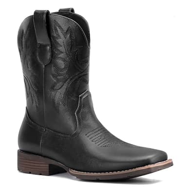 Lumeheel Cowboy Boots for Men - Western Square Toe Men's Black Boots with Classic Embroidered, Slip on Chunky Heel for Spring Fall 12.5M - Image 1