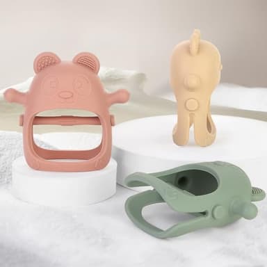 Eascrozn 3 Pack Baby Teething Toys 3 Months+, Silicone Teething Mitten for Babies Anti Drop Wrist Hand Teether, Baby Chew Toys for Sucking Needs - Image 5