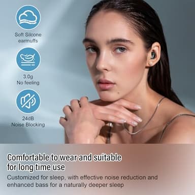 DUSONLAP Sleep Earbuds Bluetooth 5.4 in Ear Light-Weight Headphones, Mini Sleep Headphones Small Design for Side Sleepers, 47H Playtime with Charging Case, Clear Calls Earphones, Black - Image 6