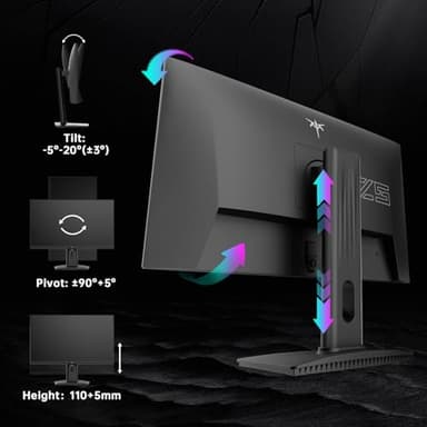 KTC 24.5 Inch 300Hz Gaming Monitor, FHD 1080P 240Hz Fast IPS Monitor, HDR, FreeSync, DisplayPort x1 HDMI x2, 119% sRGB, Height/Pivot/Tilt Adjustment, VESA Support, H25Y7 - Image 5