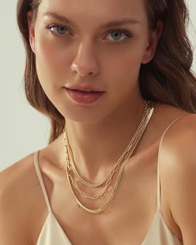 Dodder Gold Layered Necklaces for Women, 14K Gold Plated Dainty Chain Choker Stack, Herringbone Necklaces Set Jewelry for Women - Image 3