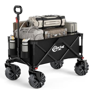 PORTAL Collapsible Folding Utility Beach Wagon Carts Heavy Duty with All Terrain Wheels for Outdoor, Camping, Garden, Shopping, Groceries, Foldable, Large Capacity, Portable, Black - Image 1