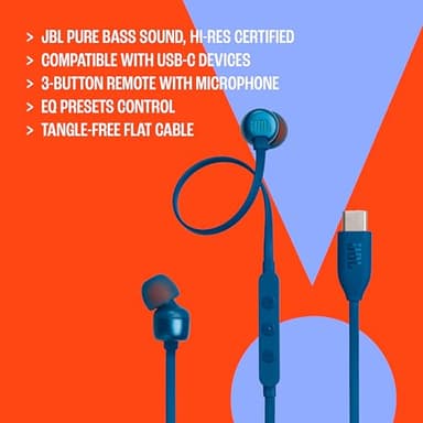 JBL Tune 310C - Wired Hi-Res in-Ear Headphones, Tangle-Free Flat Cable, 3-Button Remote with Microphone (Black) - Image 9