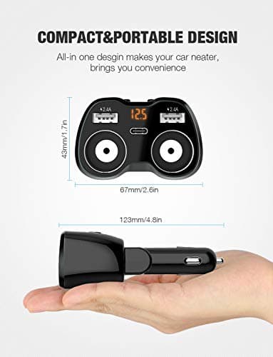 Otium USB C Car Charger, 2 Sockets Cigarette Lighter Splitter 12/24V 80W Dual USB Type-C Ports Separate Switch LED Voltage Display Built-in Replaceable 10A Fuse Compatible Mobile Phone GPS Dash Cam - Image 5