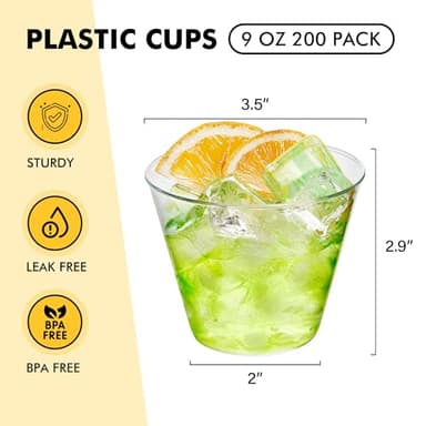 RACETOP 200 Pack 9 oz Clear Plastic Cups for Party, Disposable Clear Cup, Disposable Cups, Wine Glasses Cups, Plastic Cocktail Glasses - Image 2