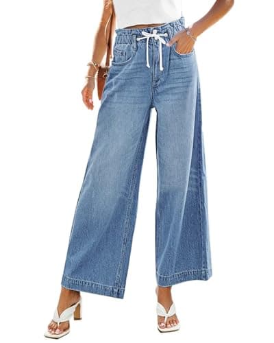 GRAPENT Women's Elastic Waist Jeans High Waisted Jeans for Women Stretchy High Waisted Flare Jeans for Women Jeans for Women Trendy Color Azure Mood Size 16 Size 18 - Image 1