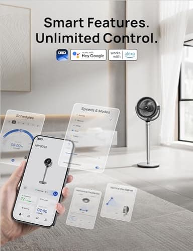Dreo Oscillating Fan for Bedroom,150°+120° Omni-Directional Quiet Floor Fans with Smart Control, 110ft Pedestal Fan with DC Motor, 9 Speeds, 6 Modes, 43'' Inches, 12H Timer, Wi-Fi/Voice/Alexa - Image 5