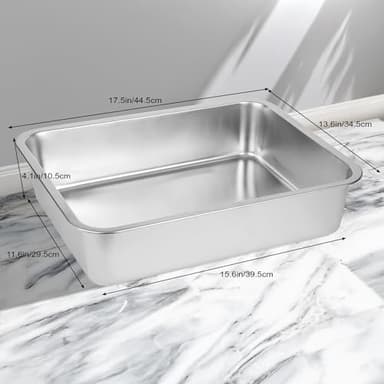 Stainless Steel Cat Litter Box for Big Cats,Small Stainless Steel,Large Metal Cat Litter Box-Easy to Clean.(17.5" L x 13.6" W x 4.1" H). - Image 2