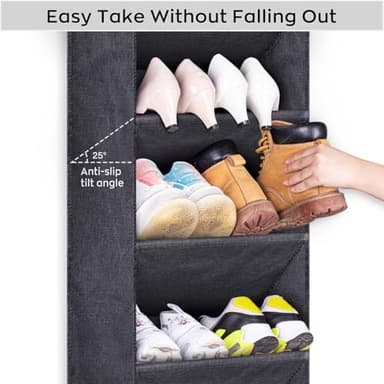 SLEEPING LAMB Over The Door Shoe Organizer for Closet with Large Deep Pockets, Narrow Shoe Rack for Door Hanging Boots Storage, Black - Image 5