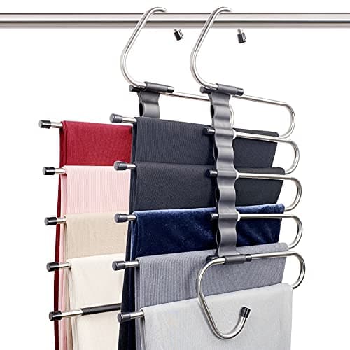 Magic Pants Hangers Space Saving - 2 Pack for Closet Multiple Layers Multifunctional Uses Rack Organizer for Trousers Scarves Slack (2 Pack with 10 Metal Clips) - Image 1