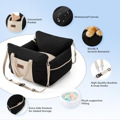 ZOMISIA Dog Car Seat for Small to Medium Dogs - Waterproof Pet Booster Seat for Car with Clip-On Safety Leash, Travel Carrier for Puppy up to 25 lbs, Memory Foam Filling and Adjustable Buckles, Black - Image 4