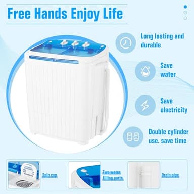 SUNCROWN Portable Washing Machine 16lbs, Compact Twin Tub Semi Automatic Washer, Energy-Saving Mini Laundry Combo with Extended Drain Hose & Pump for Dorms, Apartments, RV, Blue - Image 8