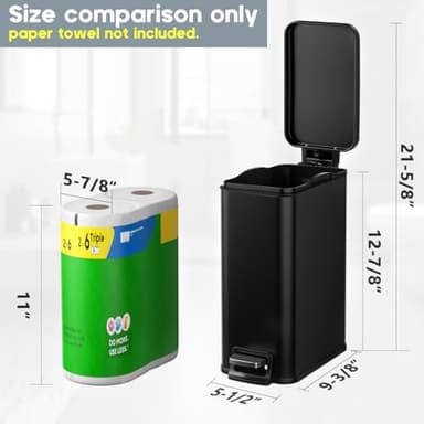 Veelesa Slim Bathroom Trash Can with Lid Soft Close, 1.6 Gallon Stainless Steel Garbage Can with Removable Inner Bucket, Durable Step Pedal, Small Trash Bins for Toilet, Bedroom, Kitchen, Office - Image 3