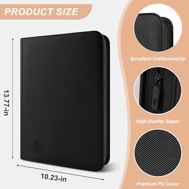 TiopLior Zip MTG Card Binder with 432 Side Loading Pocket - fits TCG Baseball Football Sports Cards - Easy to Insert Collection Binder - Black - Image 3