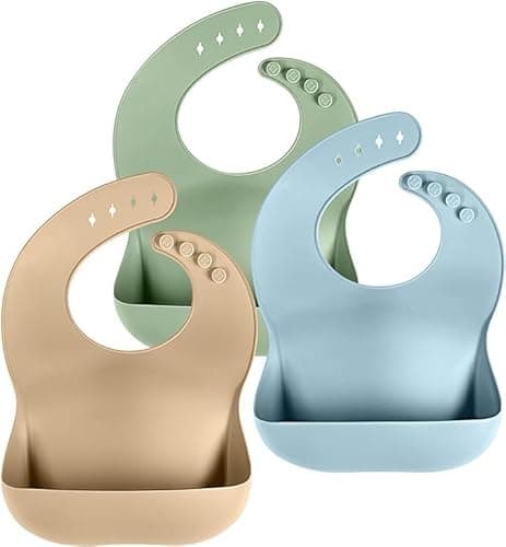 Cuddle Campus Set of 3 Silicone Bibs for Babies & Toddlers,Soft Adjustable Bibs with Pocket Food Catcher for Baby Girl,Boy(Set 1) - Image 1