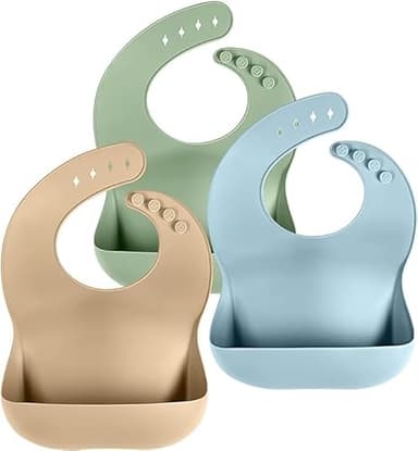 Cuddle Campus Set of 3 Silicone Bibs for Babies & Toddlers,Soft Adjustable Bibs with Pocket Food Catcher for Baby Girl,Boy(Set 1) - Image 1