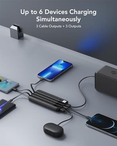 charmast Portable Charger with Built in Cables, Power Bank with Cords Wires, Slim 10000mAh Travel Battery Pack 6 Outputs 3 Inputs 3A Fast Charging for Samsung Google Pixel LG Moto iPhone iPad - Image 4
