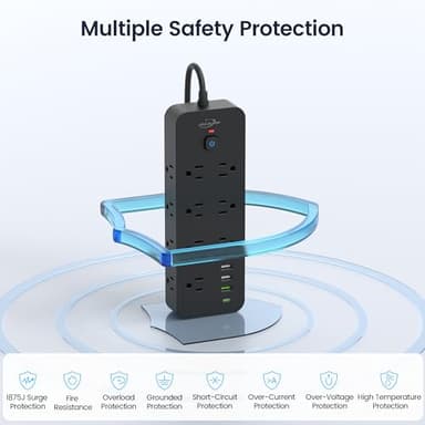 Surge Protector Power Strip with USB Ports, 14 AC Outlets with 4 USB Ports (1 USB C), 5 Feet Cord with Multiple outlets, 1875W/15A, One Touch Switch Button, Wall Mountable for Home, Office-Black - Image 7