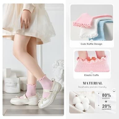 AniKigu Baby Girls Ruffle Socks Toddler Girls Frilly Dress Crew Socks 6 Pack for Kids 1-3 Years, White - Image 3