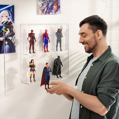 AITEE Acrylic Display Case, Clear Display Case for Funko Pop Figures, 2 Layer Wall Mounted or Desktop Dustproof Display Cabinet Shelf for Collectibles,Mini Toys,Rock, Amiibo - Image 6