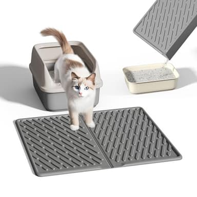 Pieviev Cat Litter Box Mat, 24"x 17" EVA Scratch Resistant Litter Trapping Mat, Easy Clean for Scatter Control, Soft on Kitty Paws, Waterproof & Urine Proof for Indoor Use, Gray - Image 1