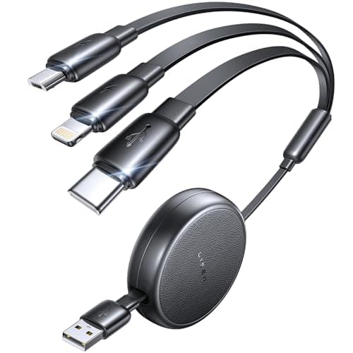 LISEN Multi Charging Cable, 3 in 1 Charging Cable, Retractable Car Charger with Type C/L/Micro USB Ports for iPhone 17 16 15 14 Pro Max/Samsung Galaxy S25/PS/Kindle Multi Chargers for All Devices - Image 1