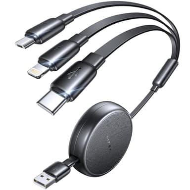 LISEN Multi Charging Cable, 3 in 1 Charging Cable, Retractable Car Charger with Type C/L/Micro USB Ports for iPhone 17 16 15 14 Pro Max/Samsung Galaxy S25/PS/Kindle Multi Chargers for All Devices - Image 1