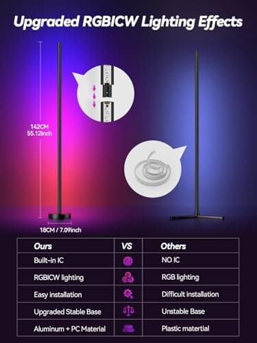 Corner Floor Lamp, LED Corner Lamp with App and Remote Control, RGBICW 16 Million DIY Colors & 68+ Scene, Music Sync, Color Changing Smart Ambient Light for Living Rooms, Bedrooms, and Gaming Rooms - Image 4