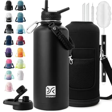 DYSANKY Water Bottle Insulated | Thickened Stainless Steel Vacuum Metal Water Jug | Portable Sports Large for Gym and Hiking with Straw, Carrier Bag, Handle Strap | BPA-Free 87 oz - Image 1