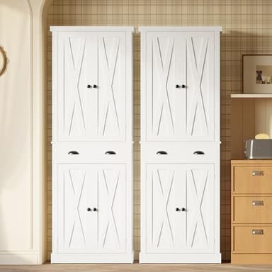 IRONCK Kitchen Pantry Storage Cabinet 72.6" H x 24" W, with Barn Doors, Drawer, 4 Adjustable Shelves, Freestanding Cupboard, Laundry, White - Image 2