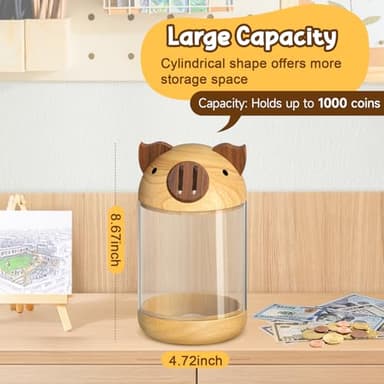 hizgo Wooden Piggy Bank for Kids Adults, Clear Savings Jar for Boys and Girls, Unbreakable Money Coin Bank for Kids Birthday - Image 5