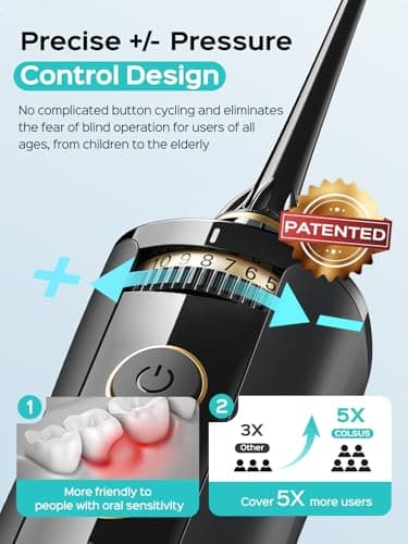 COSLUS Portable Water Flosser for Teeth: 10 Pressure Settings Professional Water Dental Pick for Orthodontic, Braces & Sensitive Gums - Cordless for Travel Use, for Adults Teens, BPA-Free, E40 - Image 3