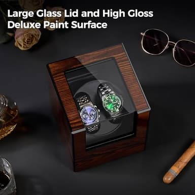 BEWISHOME Watch Winder for Automatic Watches, Automatic Watch Winder Box Watch Spinner with LED Light, Double Watch Winder with Quiet Motor Wooden 4 Modes Battery or Type-C Adapter, Brown SYQ02Y - Image 5