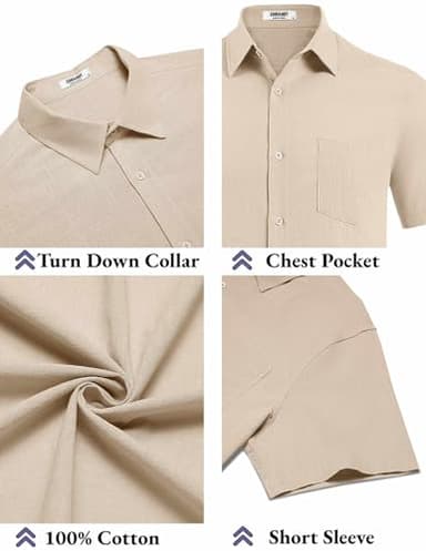 COOFANDY Men's Casual Button Down Shirts Vacation Shirts Camp Shirts Short Sleeve Khaki - Image 5