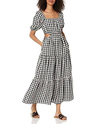 The Drop Women's Anaya Square Neck Cut-out Tiered Maxi Dress, Black/Whisper White, L - Image 1