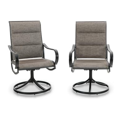 PHI VILLA Outdoor Swivel Patio Dining Chairs Set of 2, All Weather Patio Chair with Padded Textilene & Metal Frame for Outdoor Poolside Lawn Garden, Brown - Image 1