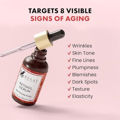 Eclat Skincare Renewing Retinol Serum for Face - Anti Aging Serum with Hyaluronic Acid & Aloe Vera – Hydrates and Improves the Signs of Aging (Fine Lines, Wrinkles & Dark Spots) 1 Fl Oz - Image 4