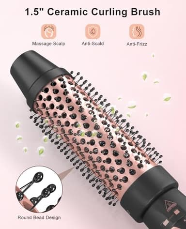 Nimmu Curling Iron Set with Thermal Brush Ceramic Curling Wand (0.35"-1"), 1 1/2 Inch Pro Heated Round Brush Create Blowout Look & Natural Curls, 30S Fast Heat Up, Detachable Dual Voltage Hair Curler - Image 3