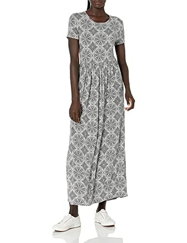 Amazon Essentials Women's Short-Sleeve Waisted Maxi Dress (Available in Plus Size), Grey Heather Tile Pattern, XX-Large - Image 1