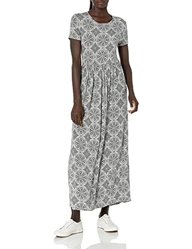 Amazon Essentials Women's Short-Sleeve Waisted Maxi Dress (Available in Plus Size), Grey Heather Tile Pattern, XX-Large - Image 1